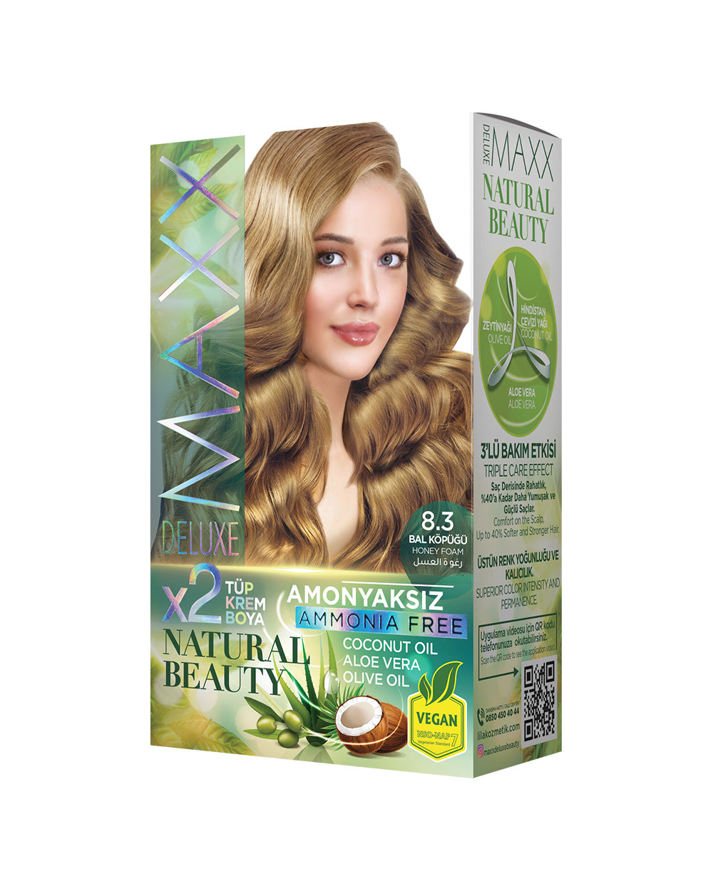 Maxx Deluxe Ammonia-Free Hair Dye Set 8.3 Honey Foam