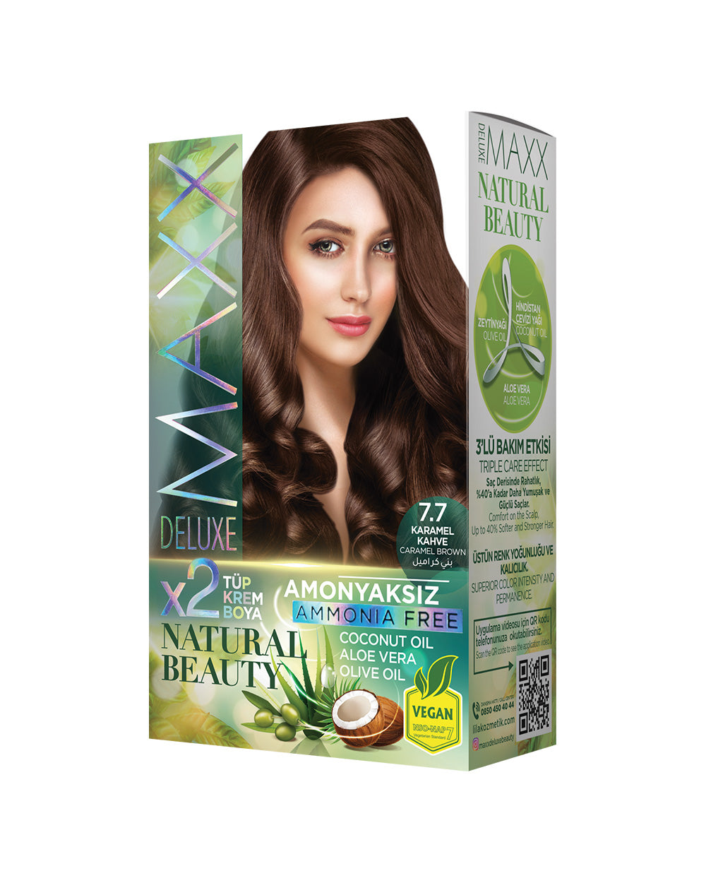 Maxx Deluxe Ammonia-Free Hair Dye Set 7.7 Dark Caramel