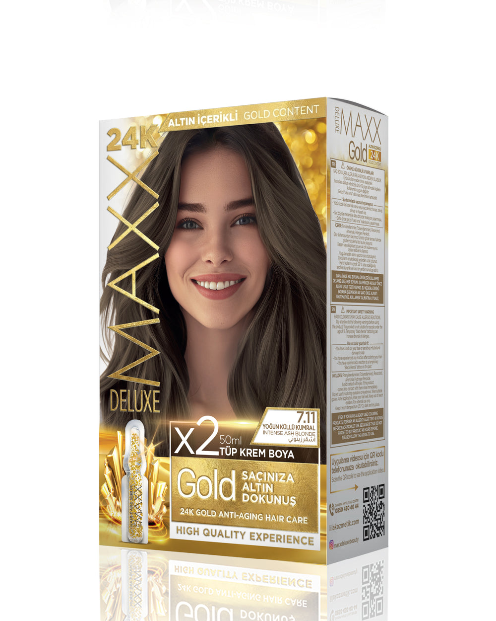Maxx Deluxe Gold Beauty Hair Dye Set 7.11 Intense Ash Blonde