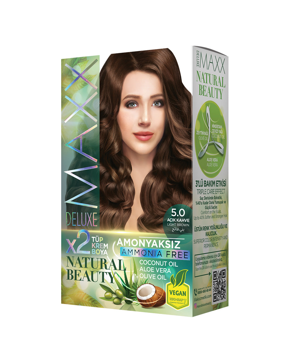 Maxx Deluxe Ammonia-Free Hair Dye Set 5.0 Light Brown