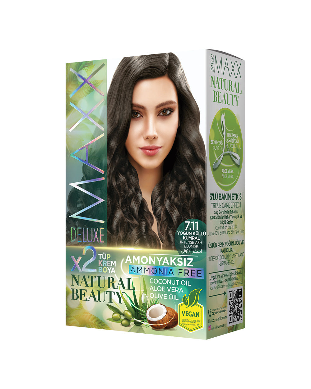 Maxx Deluxe Ammonia-Free Hair Dye Set 7.11 Intense Ash Blonde