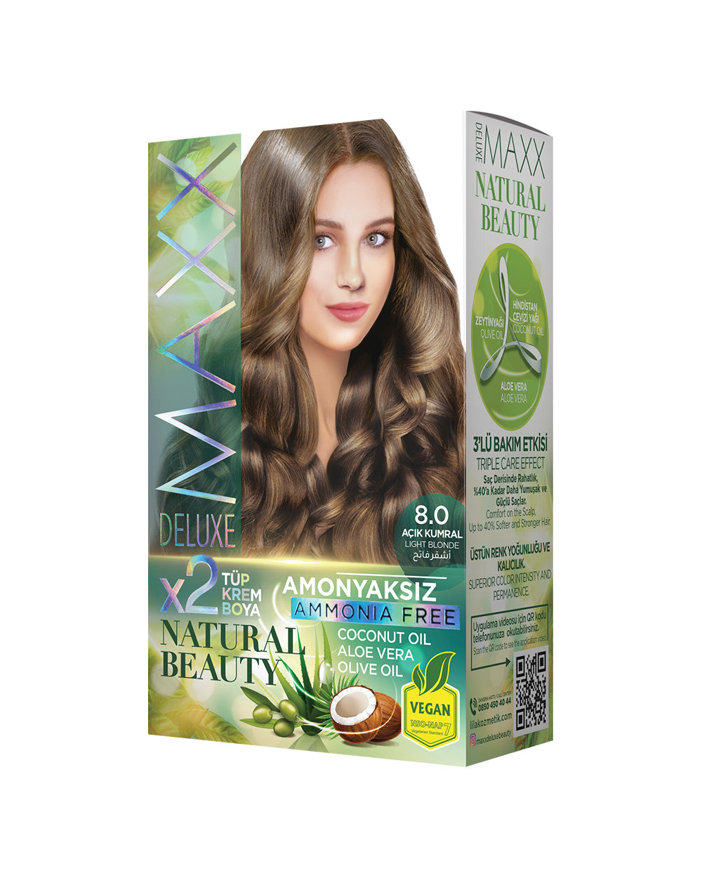 Maxx Deluxe Ammonia-Free Hair Dye Set 8.0 Light Blonde