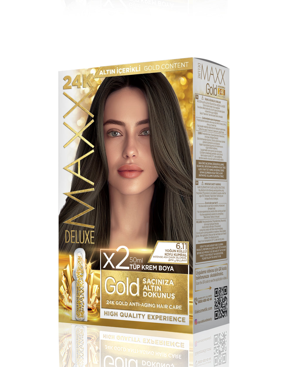 Maxx Deluxe Gold Beauty Hair Dye Set 6.11 Intense Dark Ash Blonde