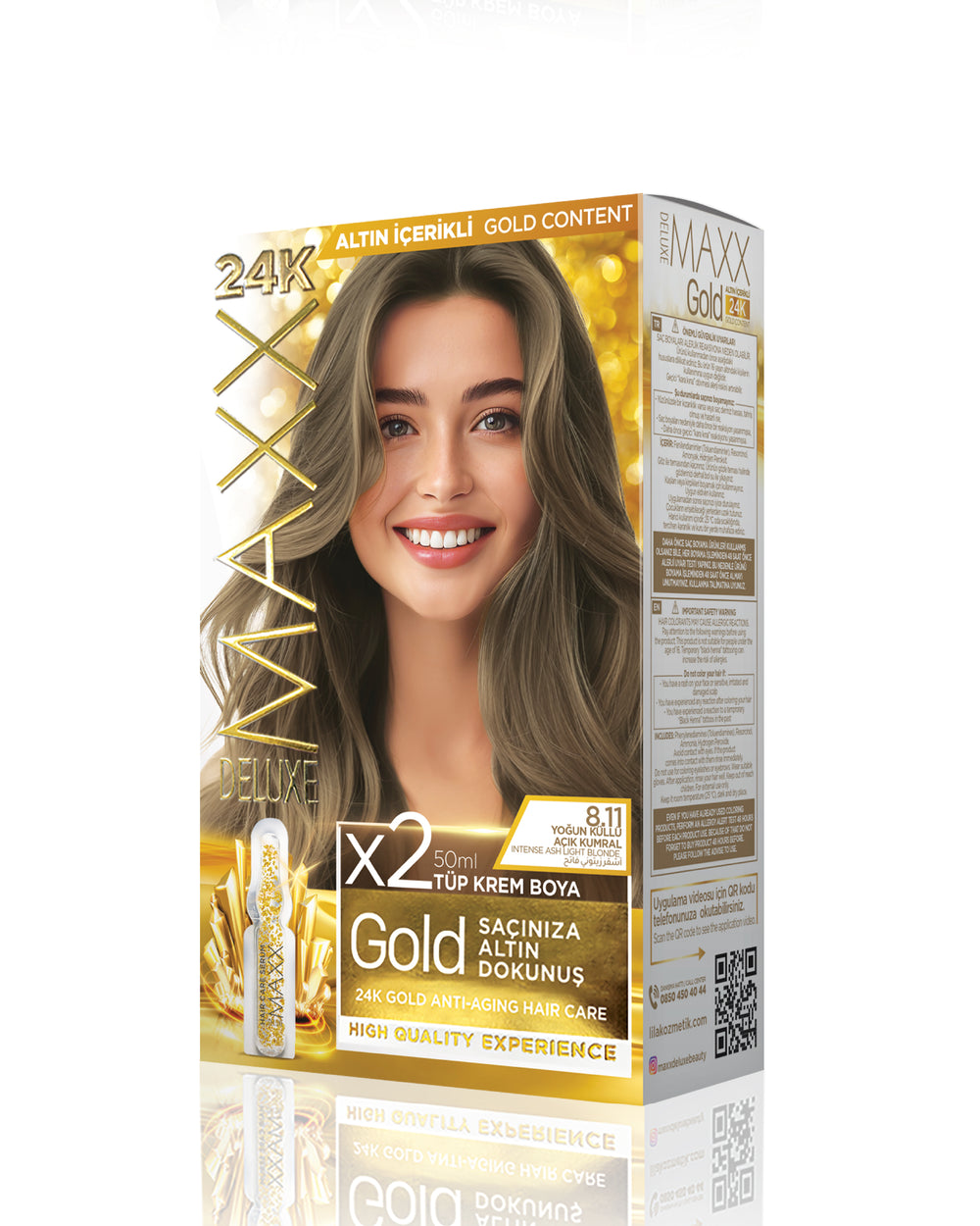 Maxx Deluxe Gold Beauty Hair Dye Set 8.11 Intense Ash Blonde