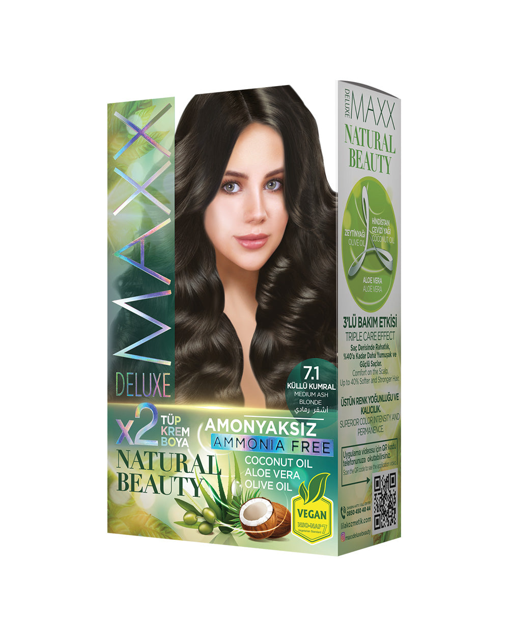 Maxx Deluxe Ammonia-Free Hair Dye Set 7.1 Ash Blonde