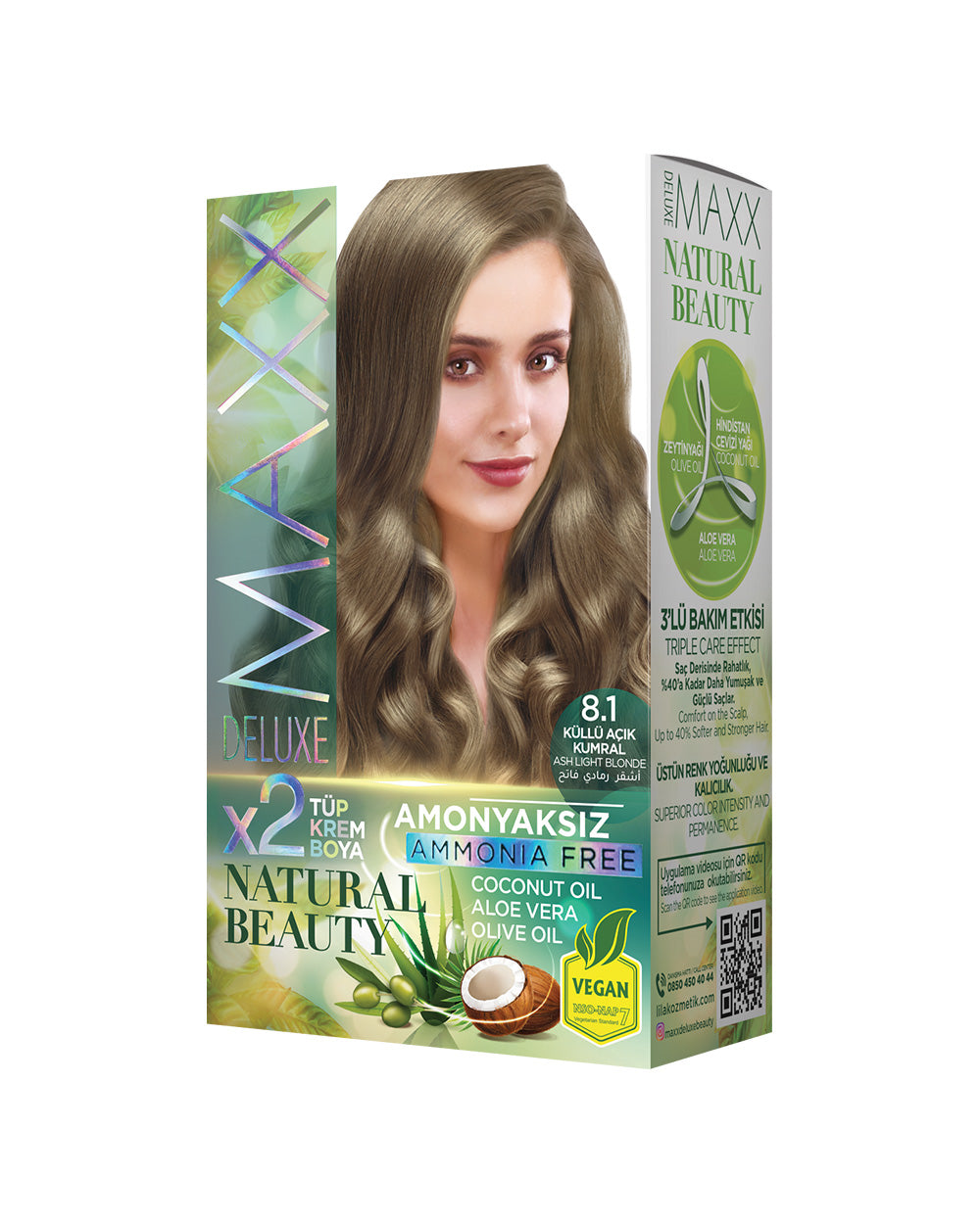 Maxx Deluxe Ammonia-Free Hair Dye Set 8.1 Light Ash Blonde