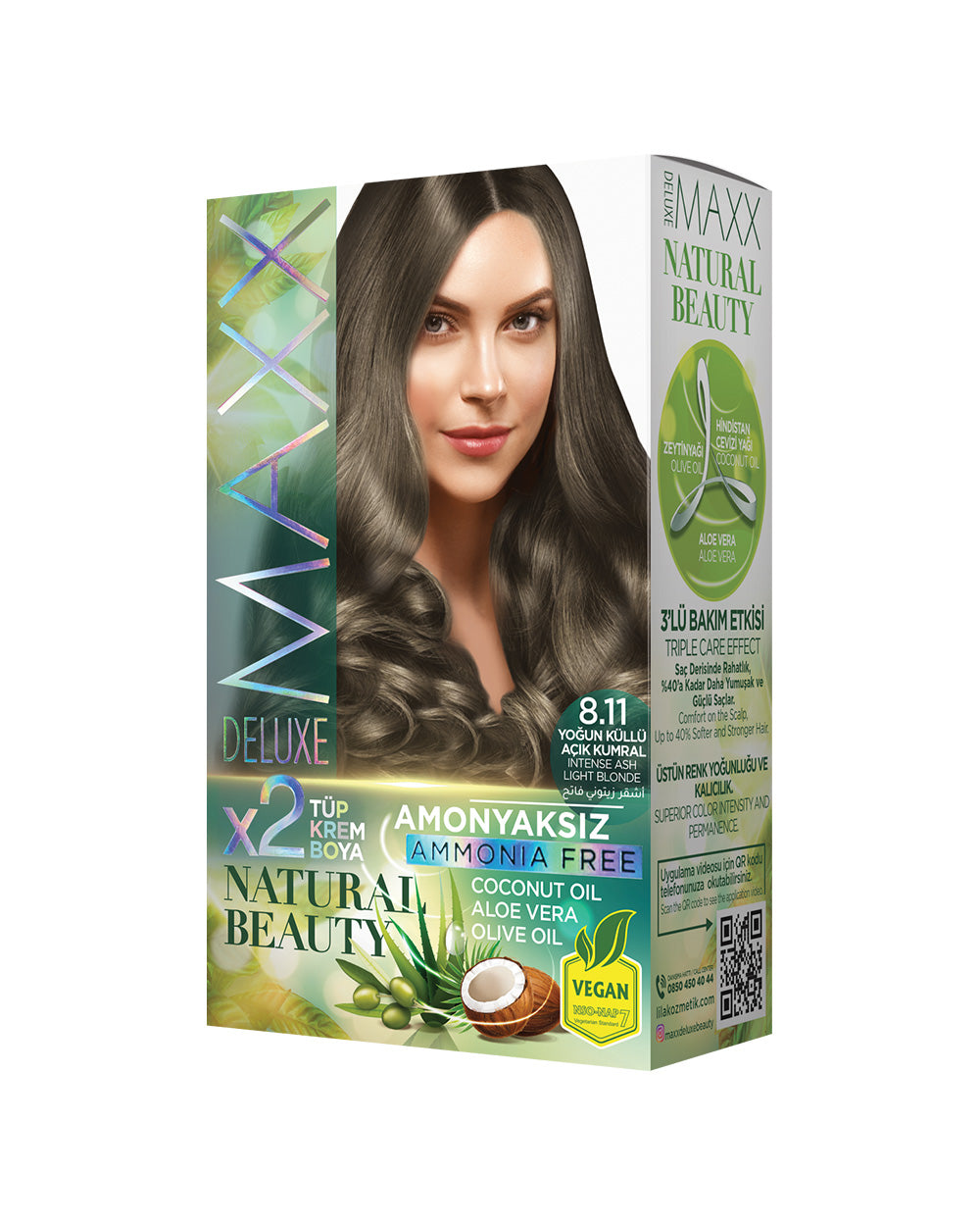 Maxx Deluxe Ammonia-Free Hair Dye Set 8.11 Intense Light Ash Blonde