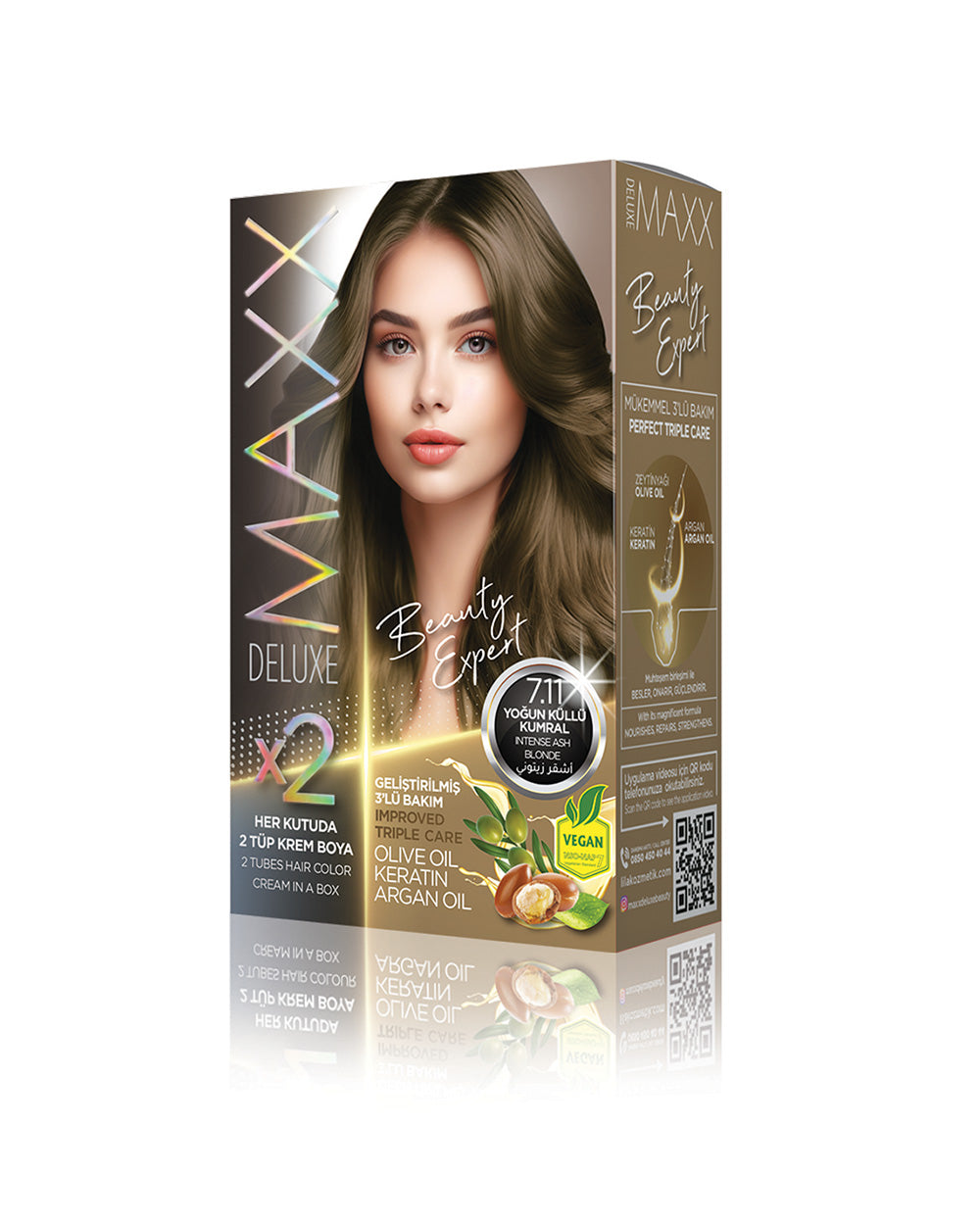 Maxx Deluxe Hair Dye Set 7.11 Intense Ash Blonde